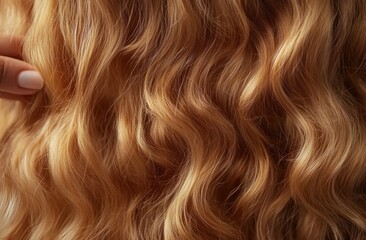 Fototapeta premium Close-Up of Lush Golden Waves: The Beauty and Texture of Long Flowing Hair Showcasing Natural Curls and Radiant Shine in a Soft and Inviting Light