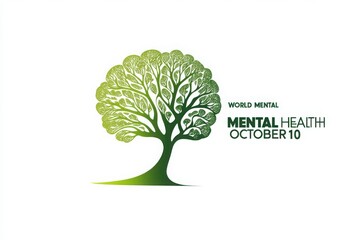 Obraz premium World mental health day october 10th celebrated with a green tree symbolizing growth and well being