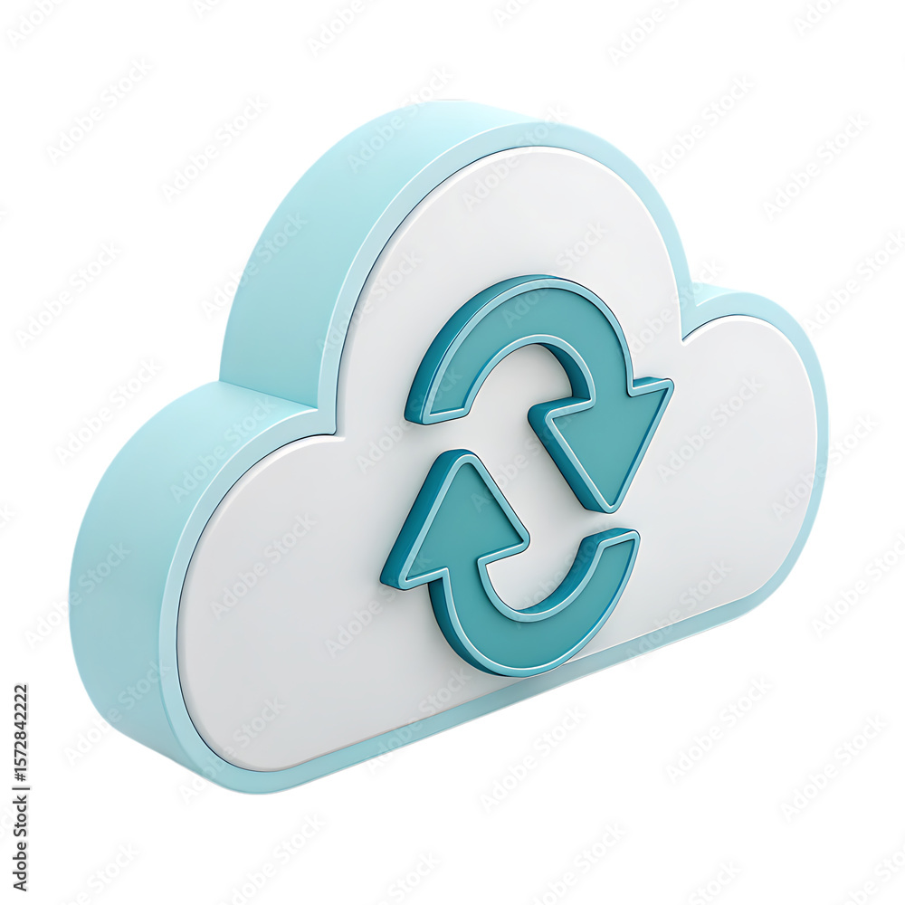 Poster 3d cloud computing icon with refresh arrows symbol for data sync backup and storage technology conce