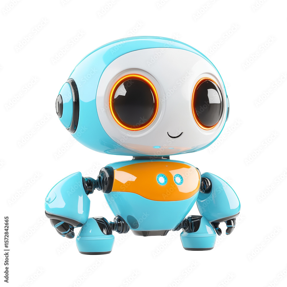 Poster cute blue robot with large eyes displaying a happy and friendly expression