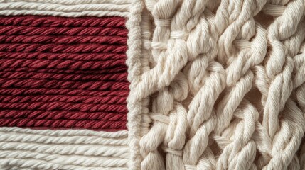 Macrame Wall Hanging: Textured Beige and Burgundy Cotton