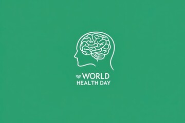 World health day celebrates brain health and well being with a stylized human head and brain graphic