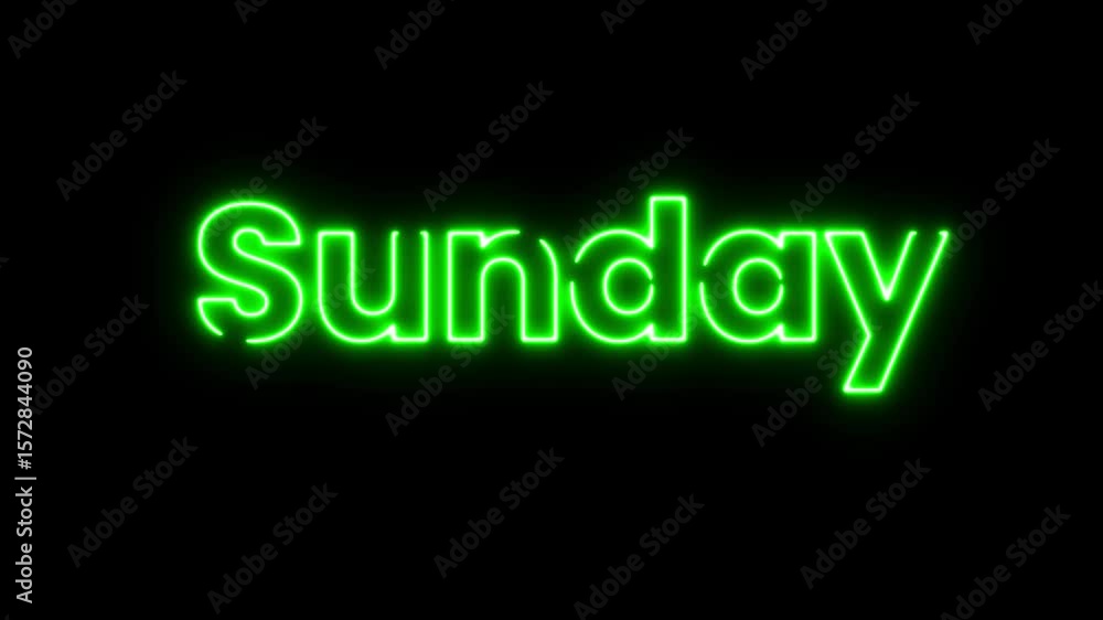 Poster sunday neon text animation sliding from bottom to center on black background – glowing typography mo