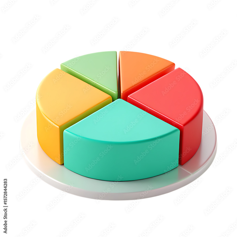 Poster colorful pie chart divided into sections business data analysis infographic presentation 3d renderin
