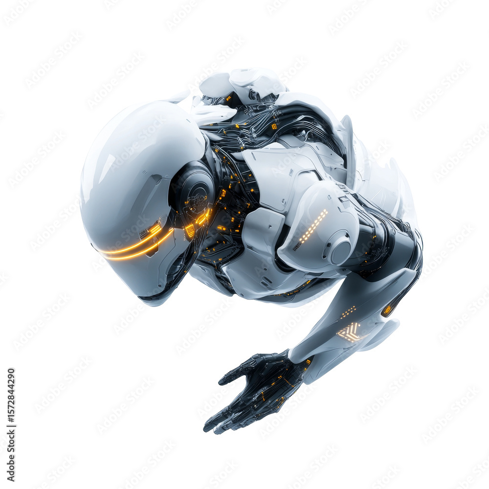 Poster futuristic humanoid robot with advanced technology and sleek design in motion