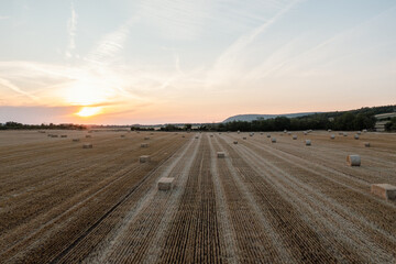 Straw bales with sunset