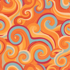 Abstract seamless swirl pattern. 60s, 70s style groovy background with waves and blobs. Psychedelic hippie texture