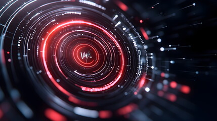 Digital technology concept with a neon abstract circle of AI icons on a dark background