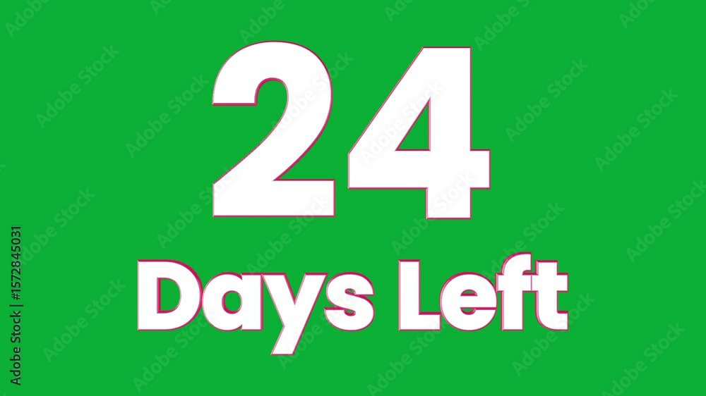 Poster 24 days left, 3d shiny text logo rotation animation on green screen background for creative project