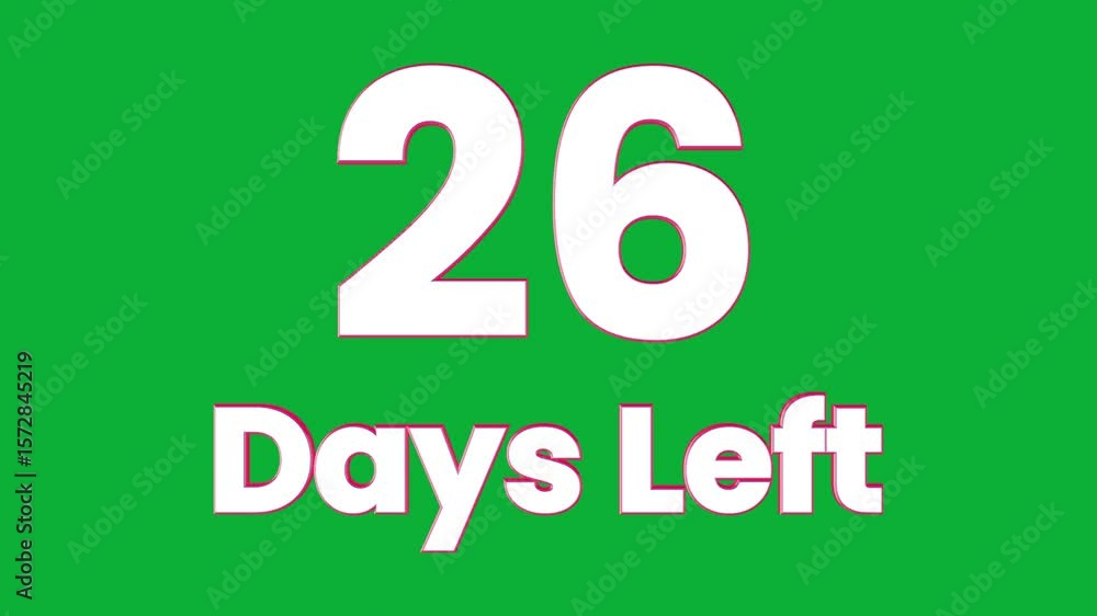 Poster 26 days left, 3d shiny text logo rotation animation on green screen background for creative project