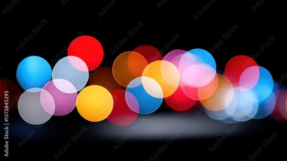Poster blurred vibrant multicolored lights glowing against a dark night background, creating an abstract bo