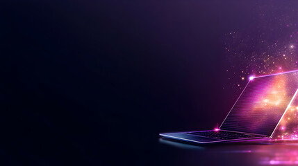 Digital technology concept with a neon abstract circle of AI icons on a dark background