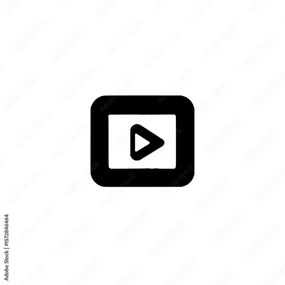 Poster play button icon inside square frame for media player interface and video streaming design