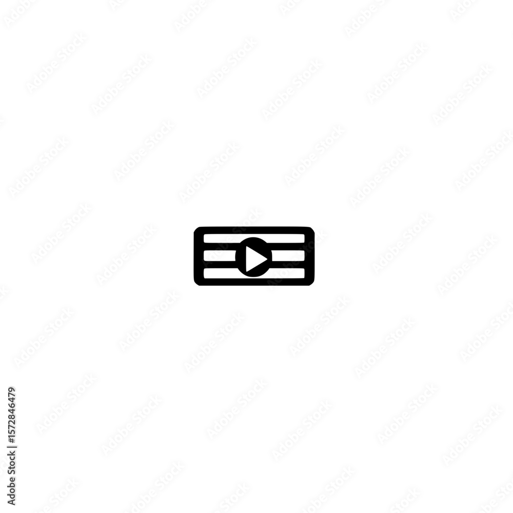 Poster outlined play button icon inside striped square frame for minimalist media player interface design