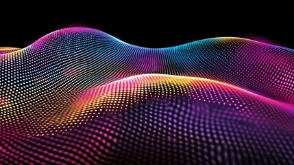 Abstract 3D vector wave of colored moving dots flowing with a smooth gradient effect