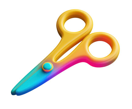 Colorful 3d rendered scissors with gradient blades isolated on transparent background