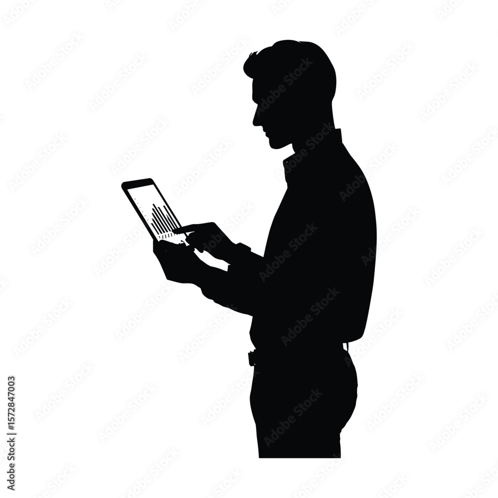 Aufkleber man using tablet while standing