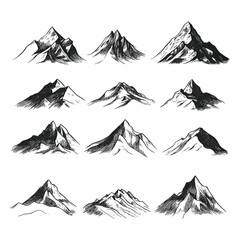 Hand-Drawn Mountain Peaks in Various Shapes