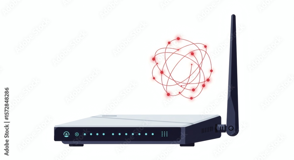 Poster wireless wi-fi router with abstract global network symbol. internet connectivity concept