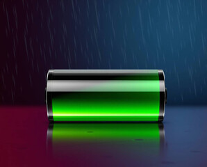 Green battery vector illustration on black background