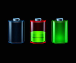 Green battery vector illustration on black background