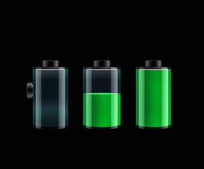 Green battery vector illustration on black background