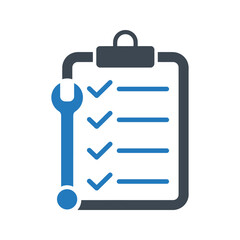 Checklist with wrench for maintenance and service icon