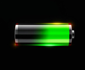Green battery vector illustration on black background