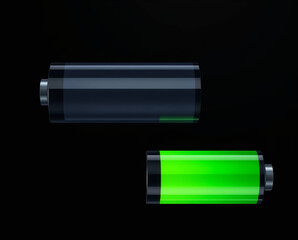 Green battery vector illustration on black background