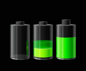 Green battery vector illustration on black background