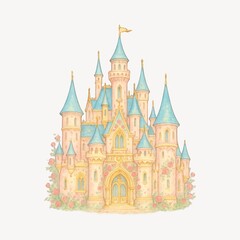 Whimsical fairytale castle illustration.