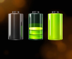 Green battery vector illustration on black background