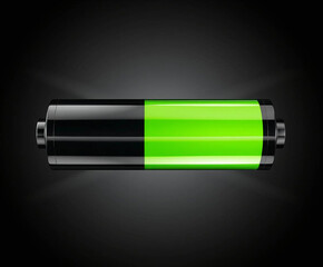 Green battery vector illustration on black background