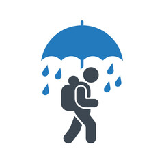 A person walking in rain icon. Rain protection umbrella