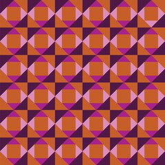 Pattern created from shades of purple, orange and pink triangles and orange squares
