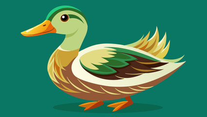 Obraz premium Stylized cartoon mallard duck standing on a teal background with shadow