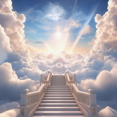 Stairway to Heaven, Clouds, Heaven's Gate,  Dreamy Cloudscape with Sun Rays