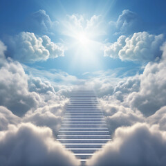 Stairway to Heaven, Clouds, Heaven's Gate,  Dreamy Cloudscape with Sun Rays