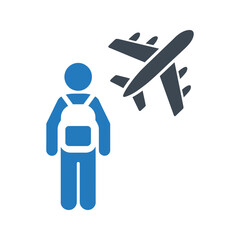 Traveler and airplane icon