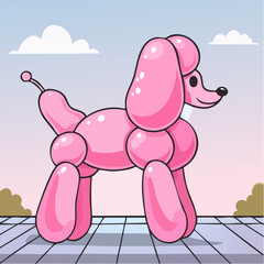 Obraz premium Vector Outline Illustration of a Pink Balloon Poodle, Trendy Y2K Clipart for Cards and Collages, Geometric Bubble Dog Design.