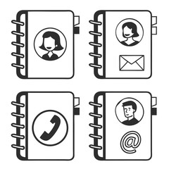Contact icons in a book format
