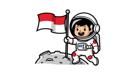 Child astronaut on moon with flag