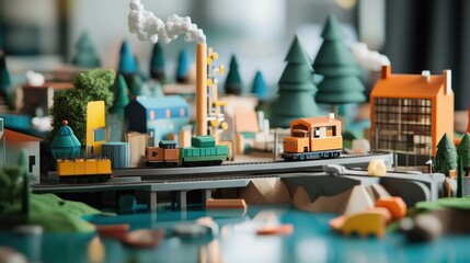 Miniature Cityscape: A Train Journey Through a Whimsical Town