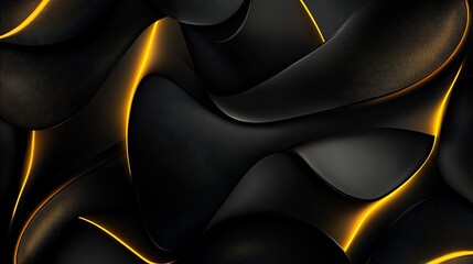 Abstract black and gold design with dynamic curves and glowing lines creates a modern and luxurious feel