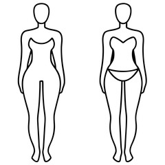 Before and after female body outline showing changes in body shape. Before and after female body outline is presented for weight loss or fitness concepts, highlighting transformation.