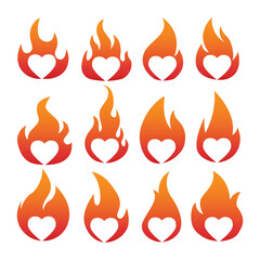 Blazing Fire Heart Vector Illustration