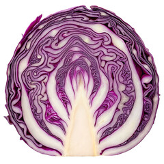 Cross-Section of a Vibrant Red Cabbage: Close-Up Image of Fresh Purple Cabbage Texture, Detailed Vegetable Food Photography, Healthy Eating