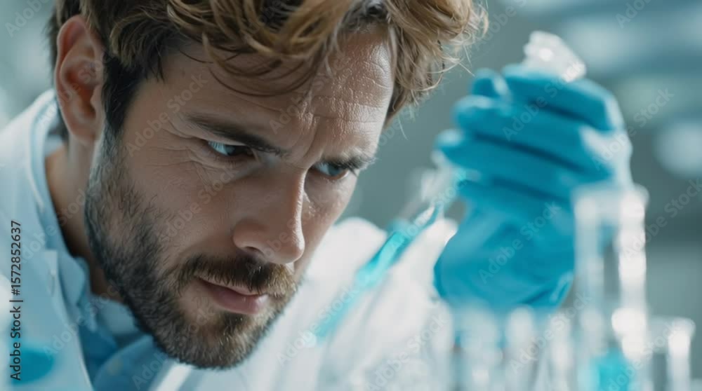 Poster a focused scientist conducting an experiment in a laboratory setting.