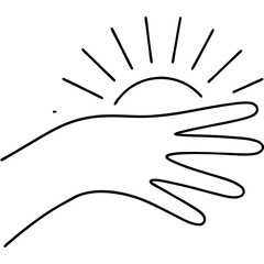 Obraz premium Depiction of skin glowing under light with hand silhouette in minimalist design. Skin glowing under light symbolizes protection and warmth.