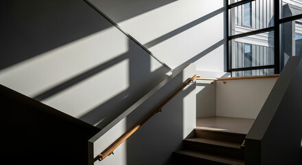 Stairwell with Sunlight Streaming Through Window